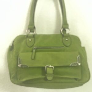 Bueno Green Faux Leather Satchel Handbag Shoulder Bag Multiple Pockets